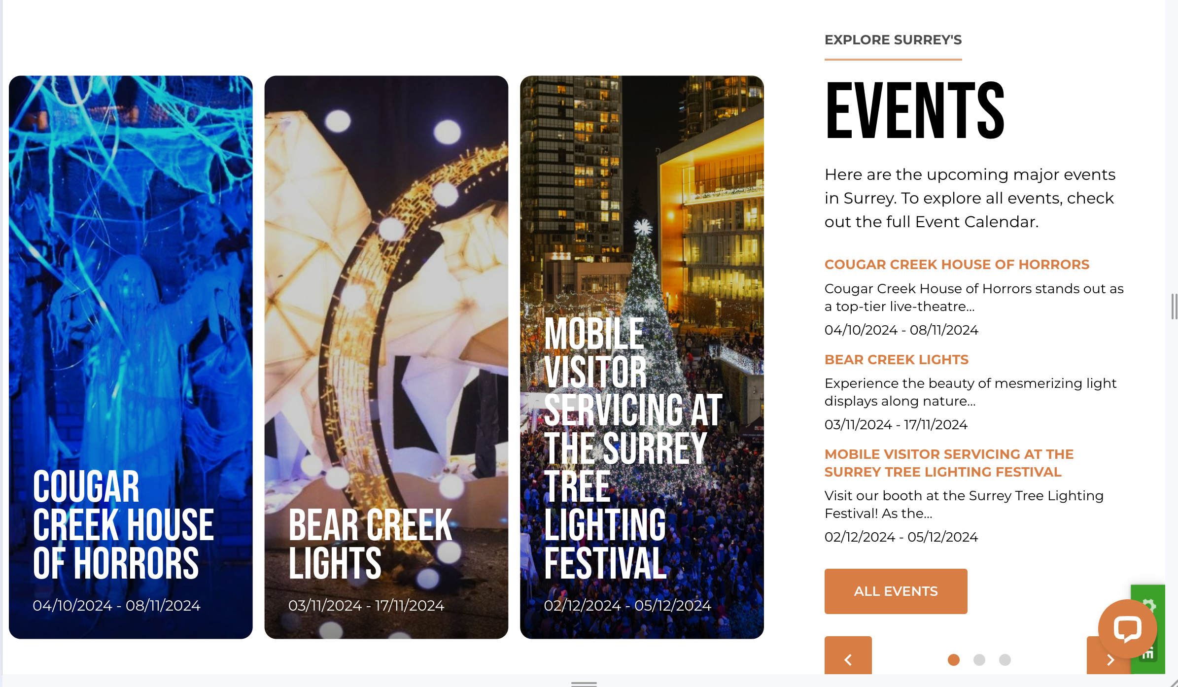 Events Block on Homepage