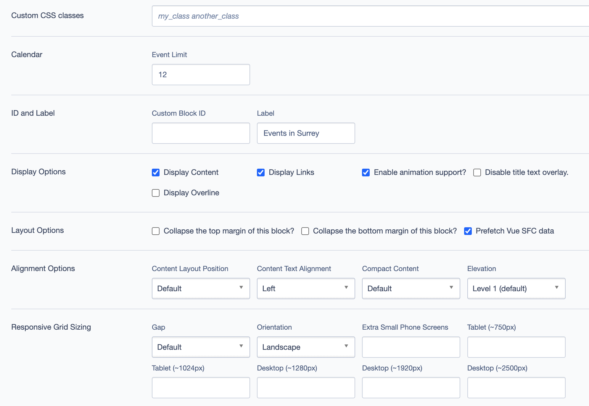 Events List Setting